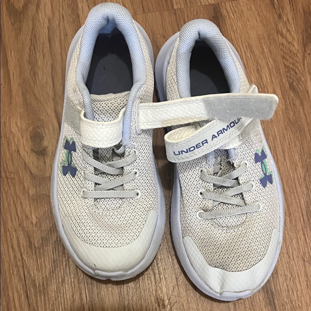 Under Armour Kids White and Green Sneakers
